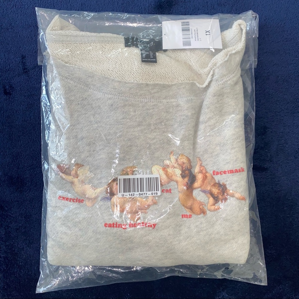 Forever 21 Grey Angel Graphic Sweater Plus Size